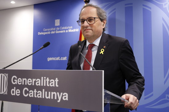 Catalan president Quim Torra during the press conference at the Blanquerna cultural center in Madrid on February 12 2019 (by Guifré Jordan)